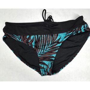Lululemon Reversible Swim Bikini Bottoms Black Blue Palm Leaf 6 Small SPF 50+ EC